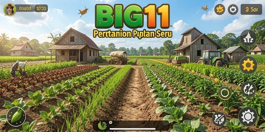 Screenshot BIG11 menunjukkan petani merawat ladang yang subur.