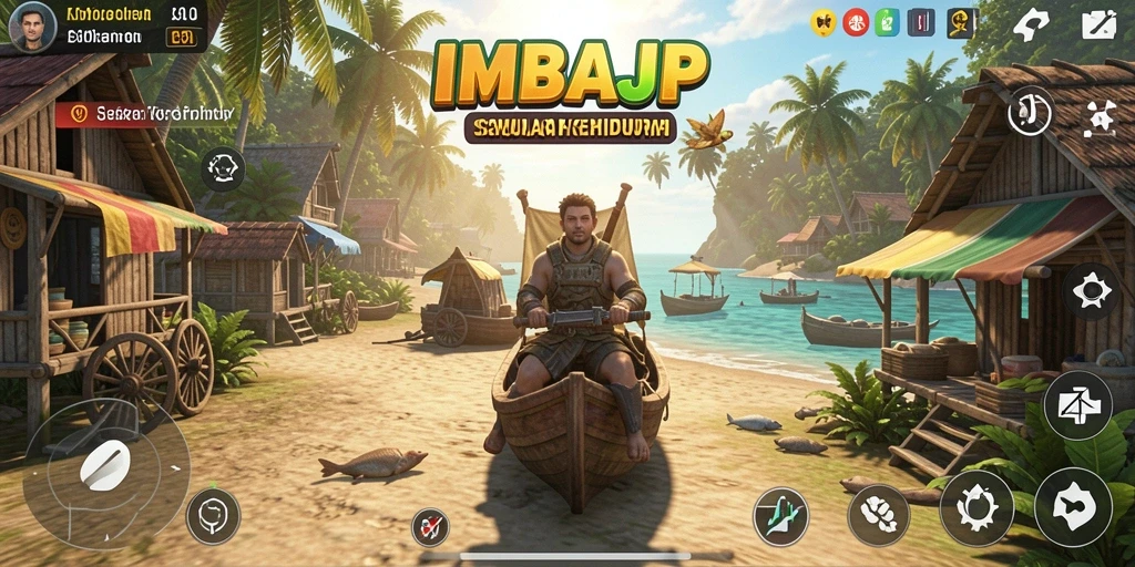 Gameplay IMBAJP yang interaktif dan seru, menunjukkan petualangan dalam simulasi hidup.