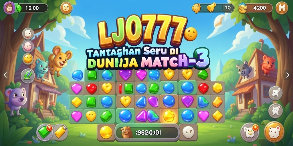 Screenshot gameplay LJO777 menampilkan aksi seru permainan Match-3.