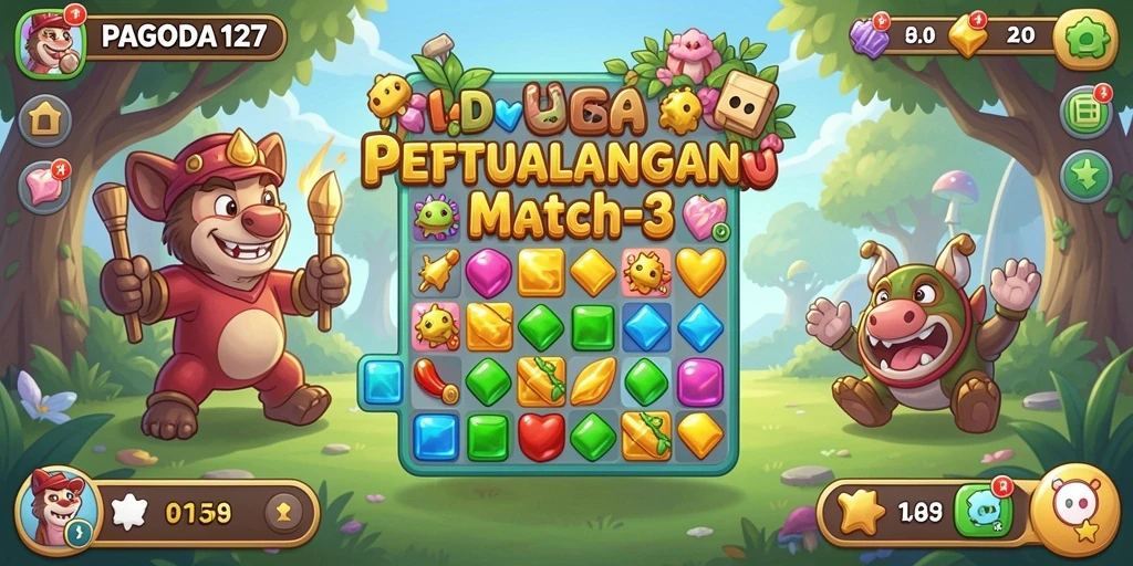 Screenshot utama PAGODA127 menampilkan gameplay seru dalam Match-3.