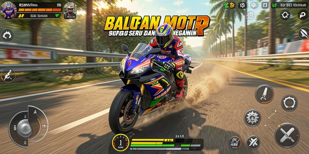 Gameplay seru RSNVIP dengan balapan motor yang mendebarkan.