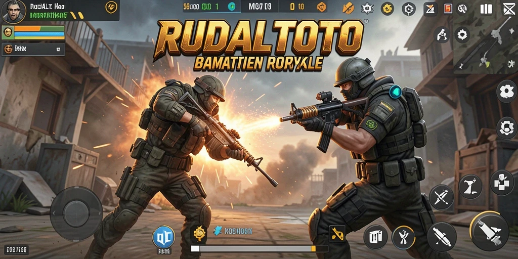 Tampilan aksi seru dalam game Battle Royale RUDALTOTO.