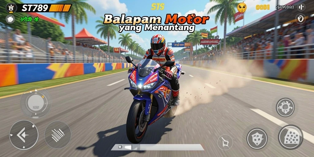 Tampilan gameplay ST789 yang mendebarkan dengan aksi balapan motor.
