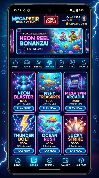 Menu navigasi yang jelas di aplikasi megapetir.
